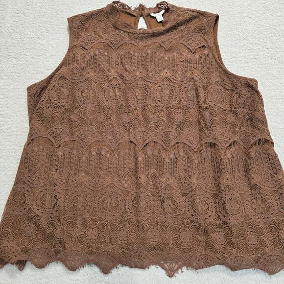C Est. 1946 Tops - Est. 1946 Floral Lace Overlay Sleeveless Top Blouse Brown Women's Size 26/28W